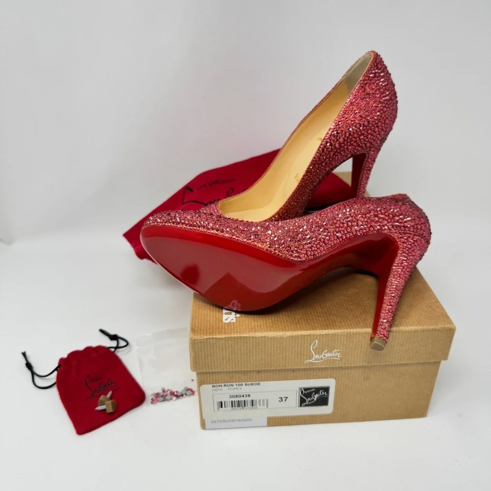 Christian Louboutin Ron Ron Pink/Coral Custom Strass Heels size 37